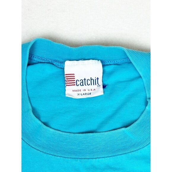 Vintage 1987 Catchit T-Shirt XL Blue Skater Surfer Beach Single Stitch - Picture 4 of 7